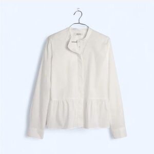Madewell white long sleeve button up shirt with peplum ruffle bottom hem.